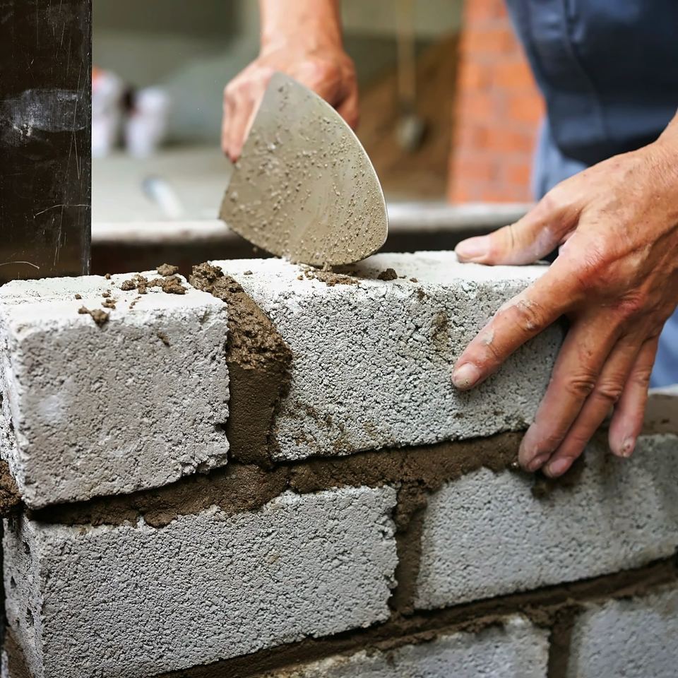 Laying concrete blocks in mortar